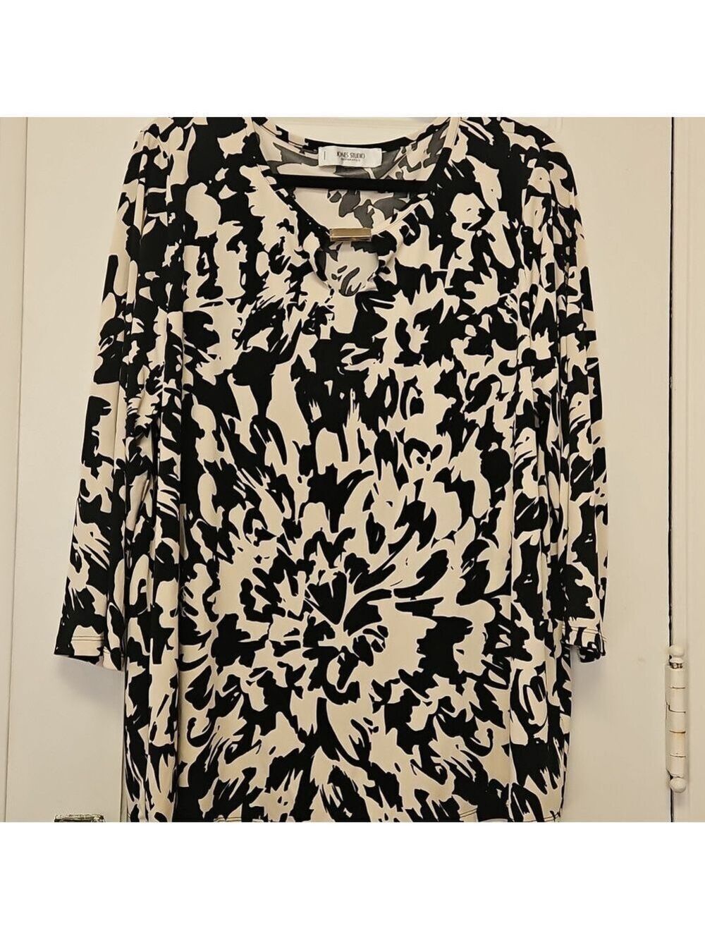 Jones Studio Monochrome Abstract Longsleeve Top 2XL